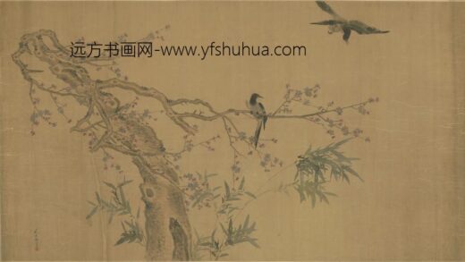 清 沈士儒梅雀图贴落.jpg