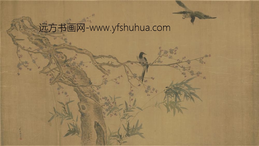 清-沈士儒梅雀图贴落