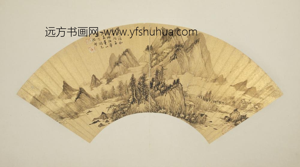清-沈祁山水扇