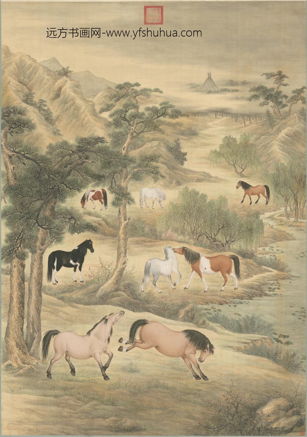 清-清人八骏图轴