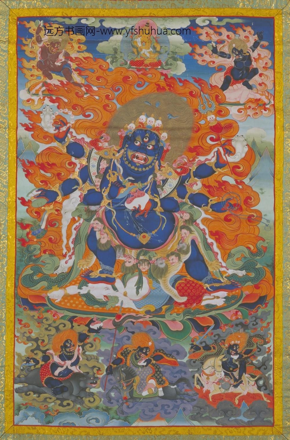 清-清人六臂勇保护法像轴