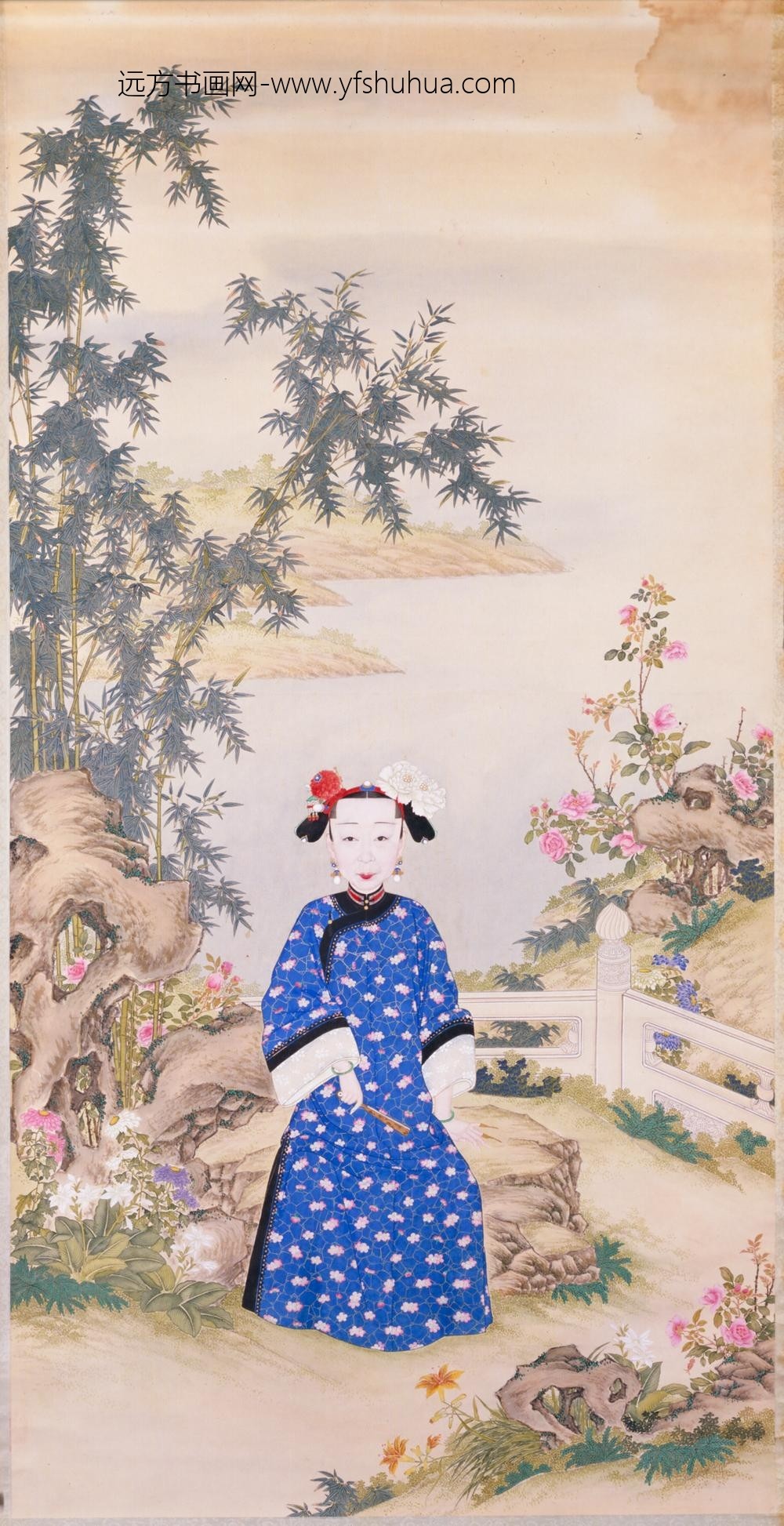 清-清人画孝慎成皇后便服观竹像轴