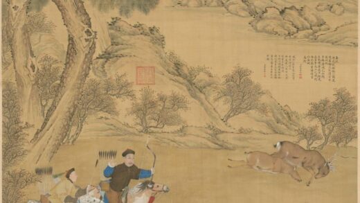 清 清人画弘历一发双鹿图像轴.jpg