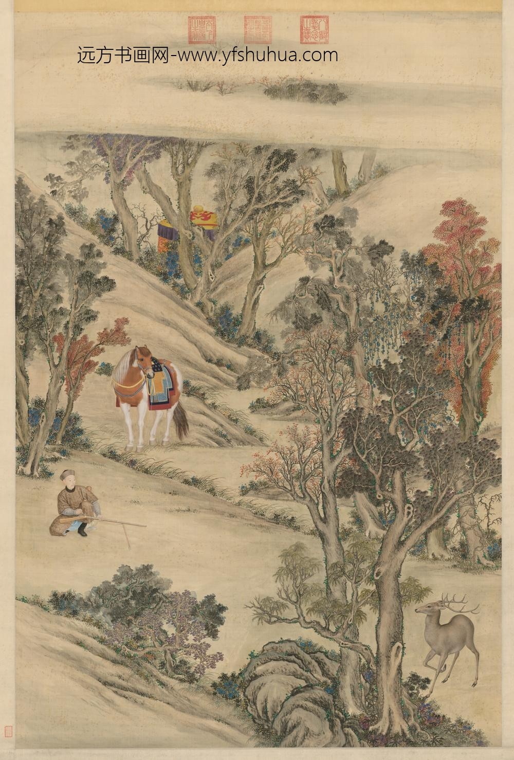 清-清人画弘历击鹿图像轴
