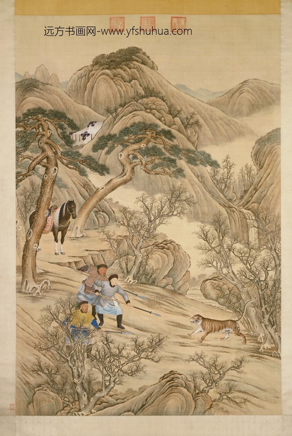 清-清人画弘历刺虎图像轴