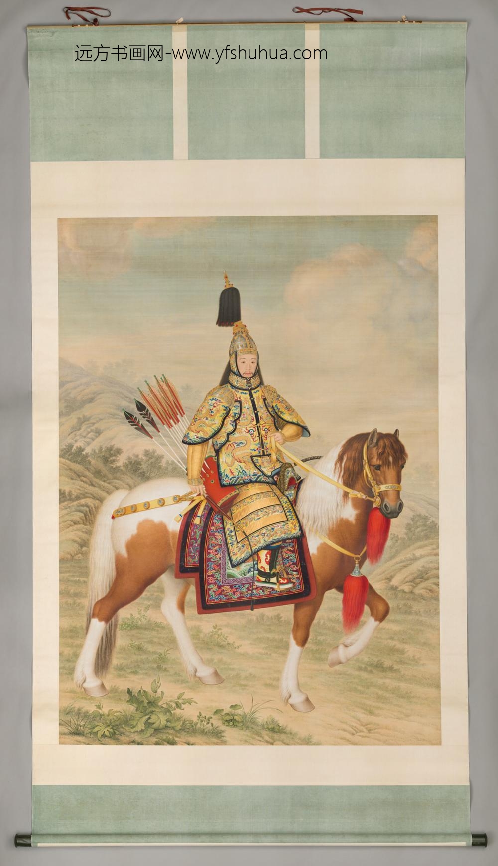 清-清人画弘历戎装骑马像轴
