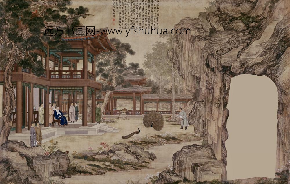 清-清人画弘历阅孔雀开屏