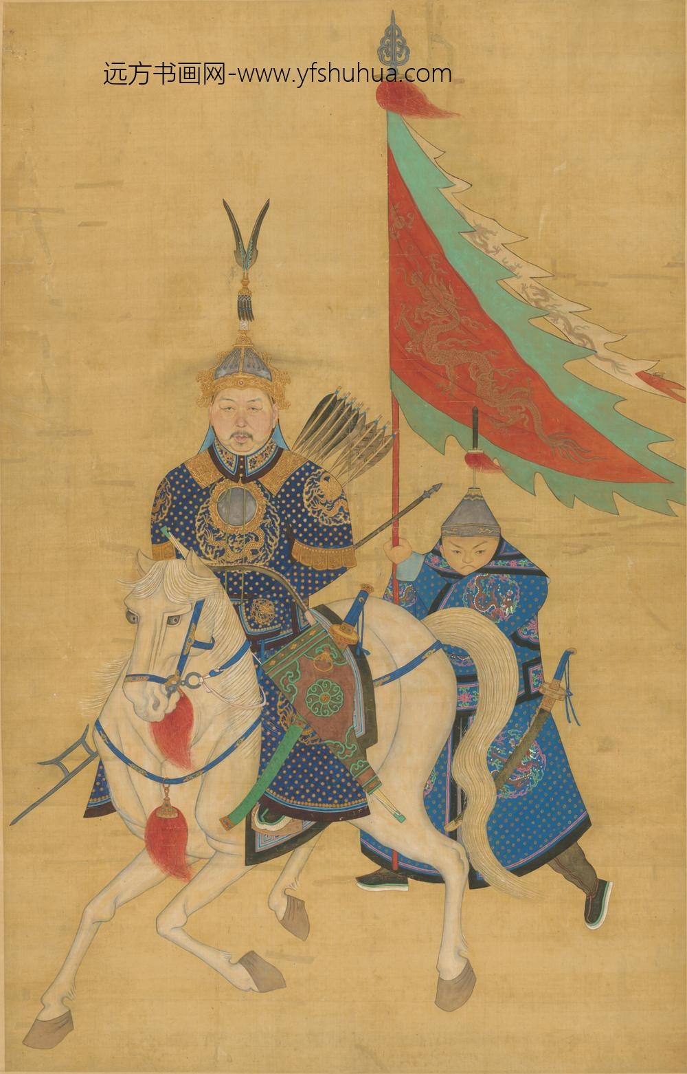 清-清人画武装骑马像轴