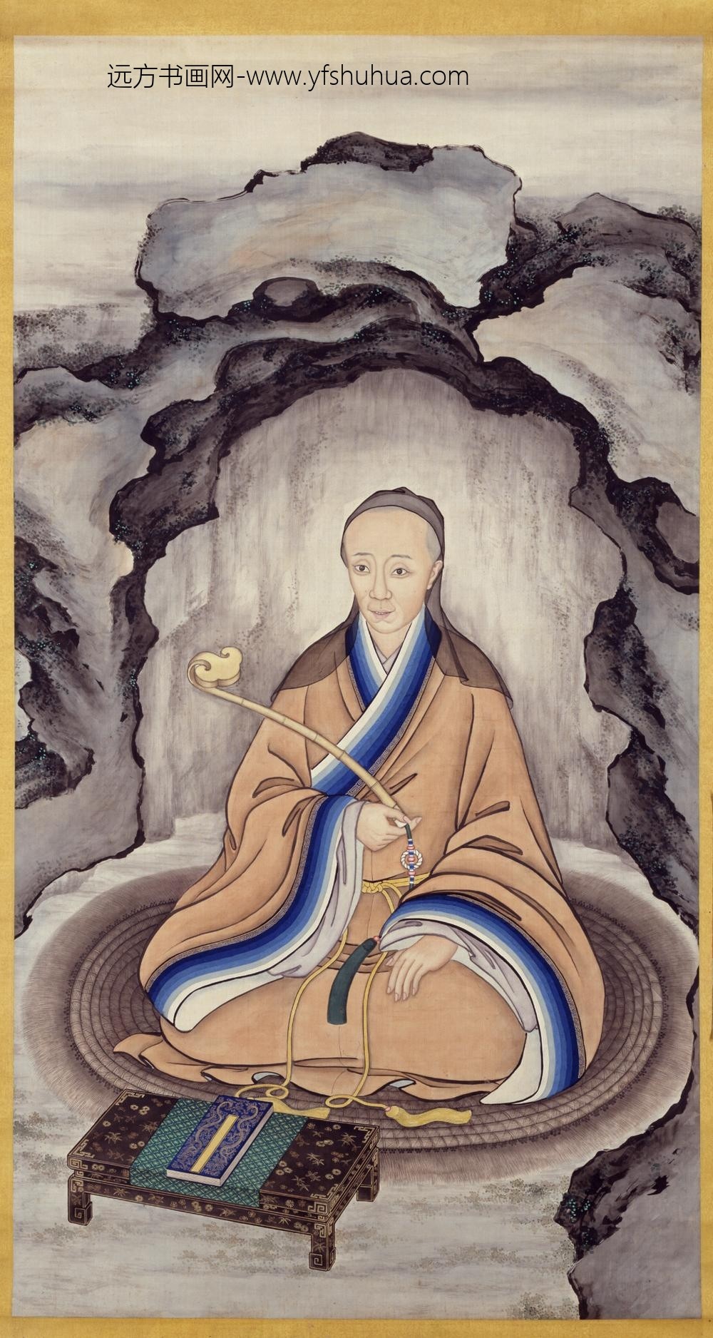清-清人画载淳僧装像轴