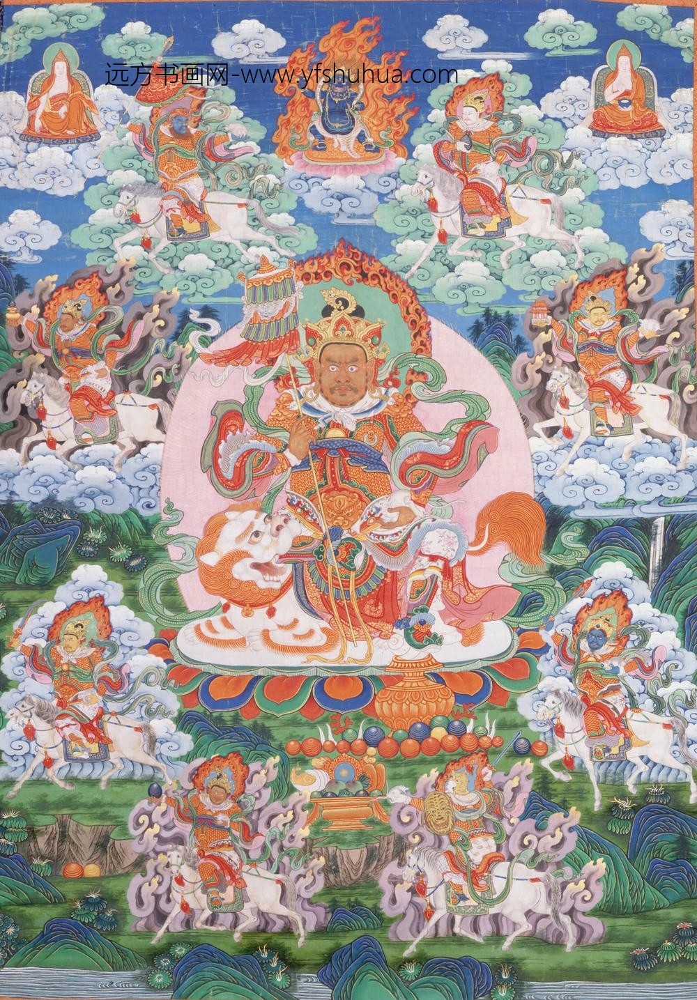 清-清人财宝天王像轴