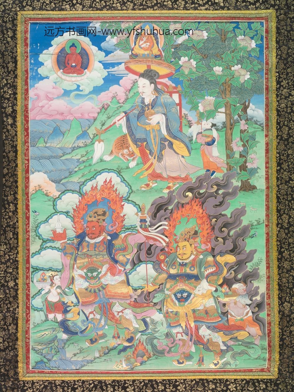 清-清人达摩尊者与二天王像轴