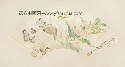 清 祁肇麟花石昆虫扇面.jpg