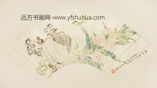 清 祁肇麟花石昆虫扇面.jpg
