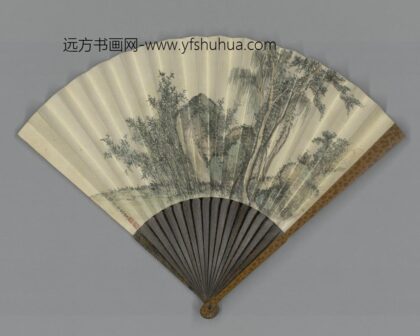 清 福长安画古木竹石图吴省兰书御制诗成扇.jpg