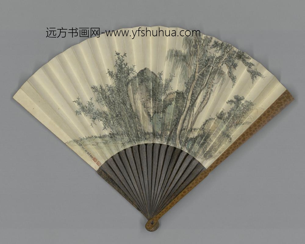 清-福长安画古木竹石图吴省兰书御制诗成扇