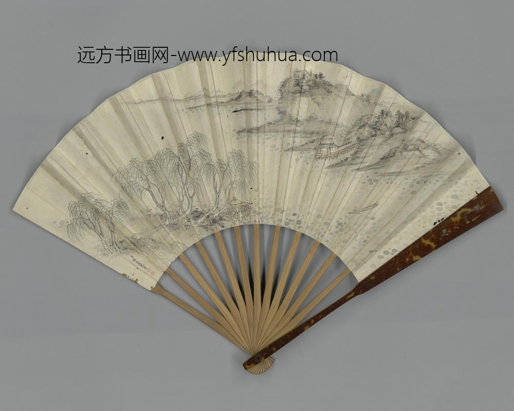 清-福长安画山水弘历书喜晴七律成扇