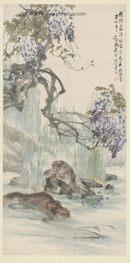 清 程璋紫藤水獭图轴.jpg