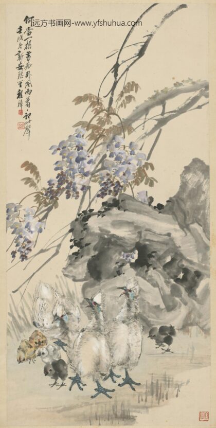 清 程璋紫藤白鸡轴.jpg