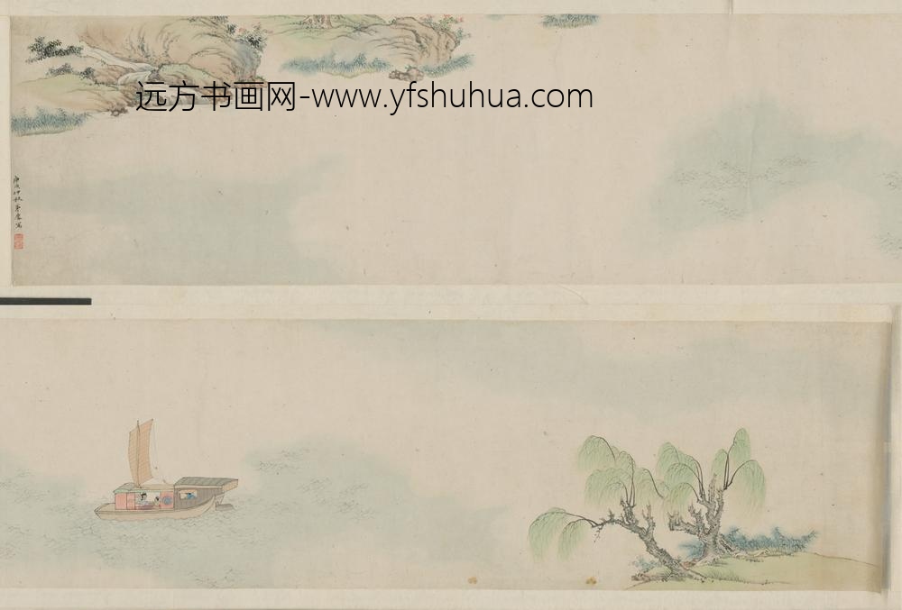 清-茅麐柳溪春舫图横披