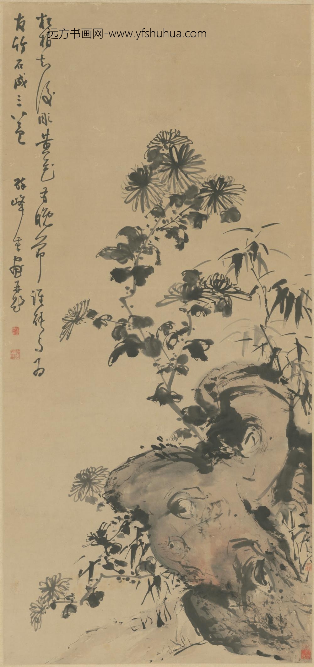 清-蒋仲龢竹石菊花图轴
