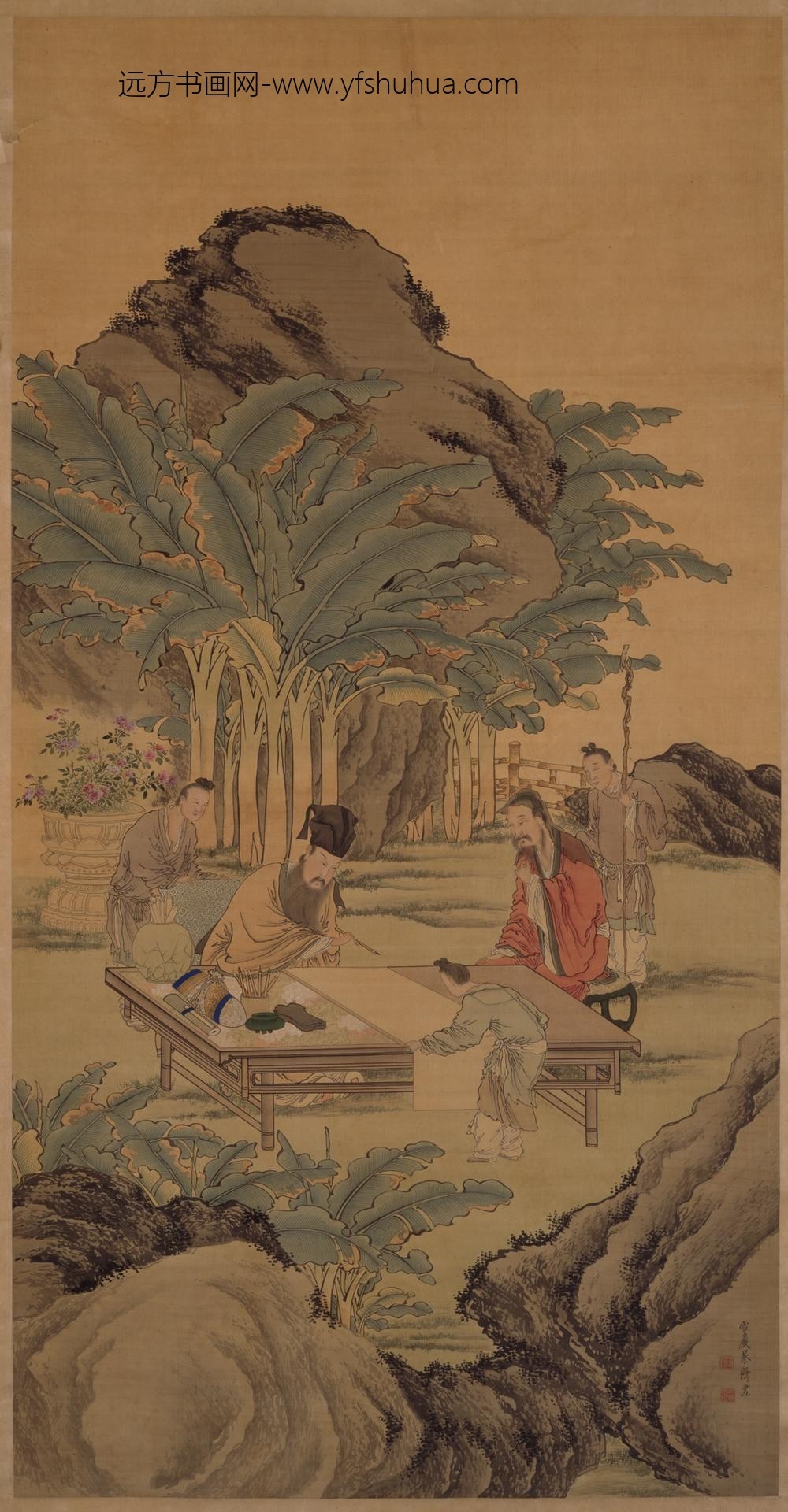 清-蔡泽蕉荫作画图轴