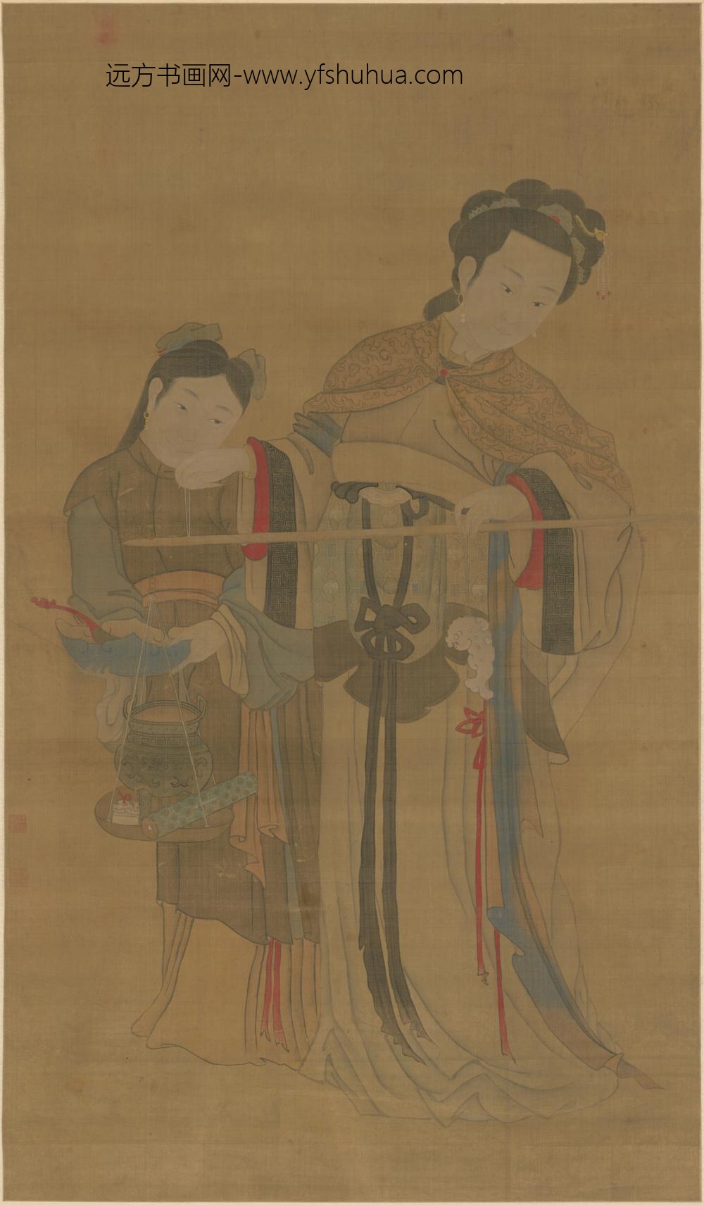 清-赵试庸仕女秤古图轴