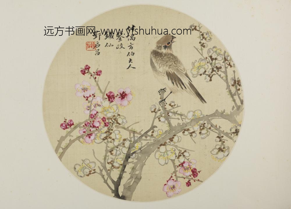清-邓启昌梅雀纨扇页