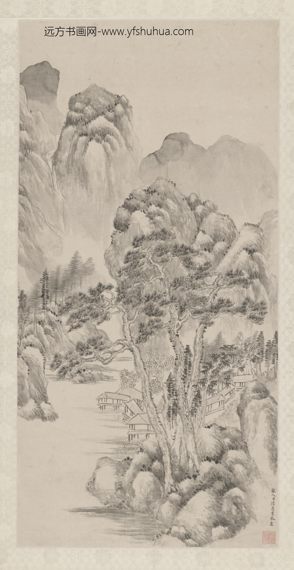 清-陆遵书松溪水阁图轴