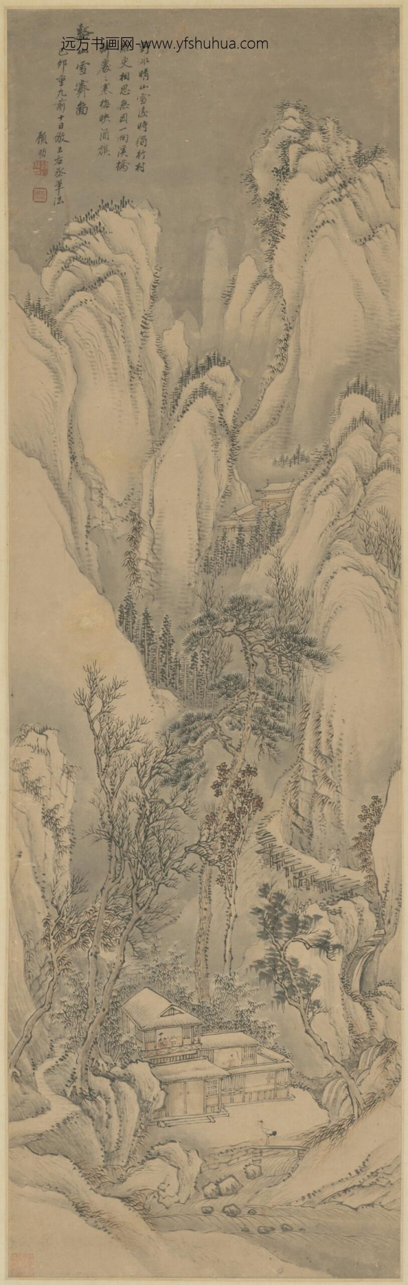 清-顾昉溪山雪霁图轴
