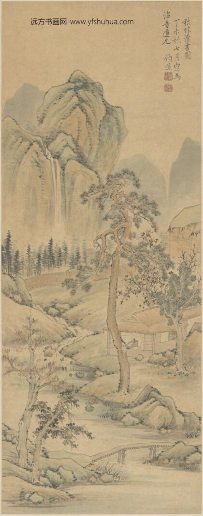 清 顾樵秋林读书图轴.jpg