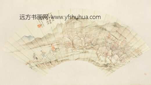清 顾沄杏花游骑扇面.jpg
