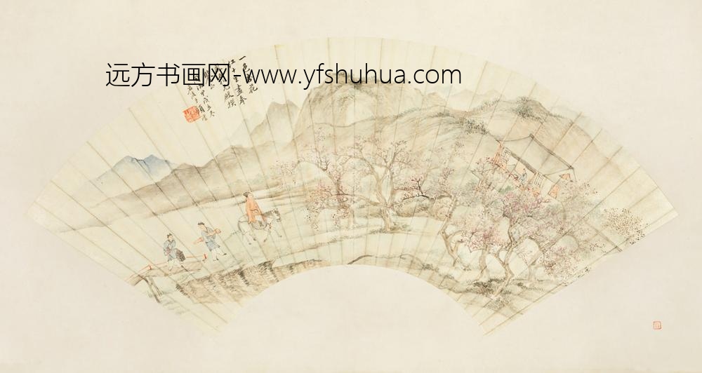 清-顾沄杏花游骑扇面