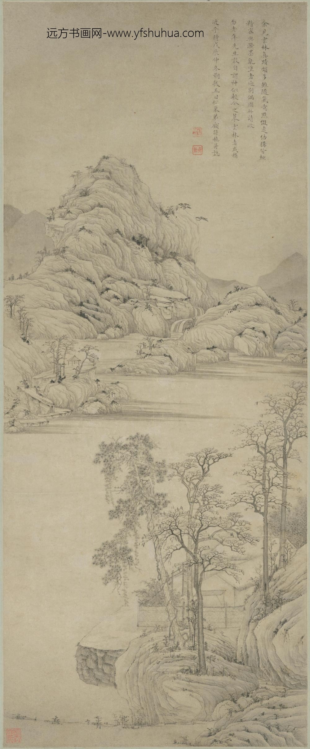清-顾符稹细笔山水轴