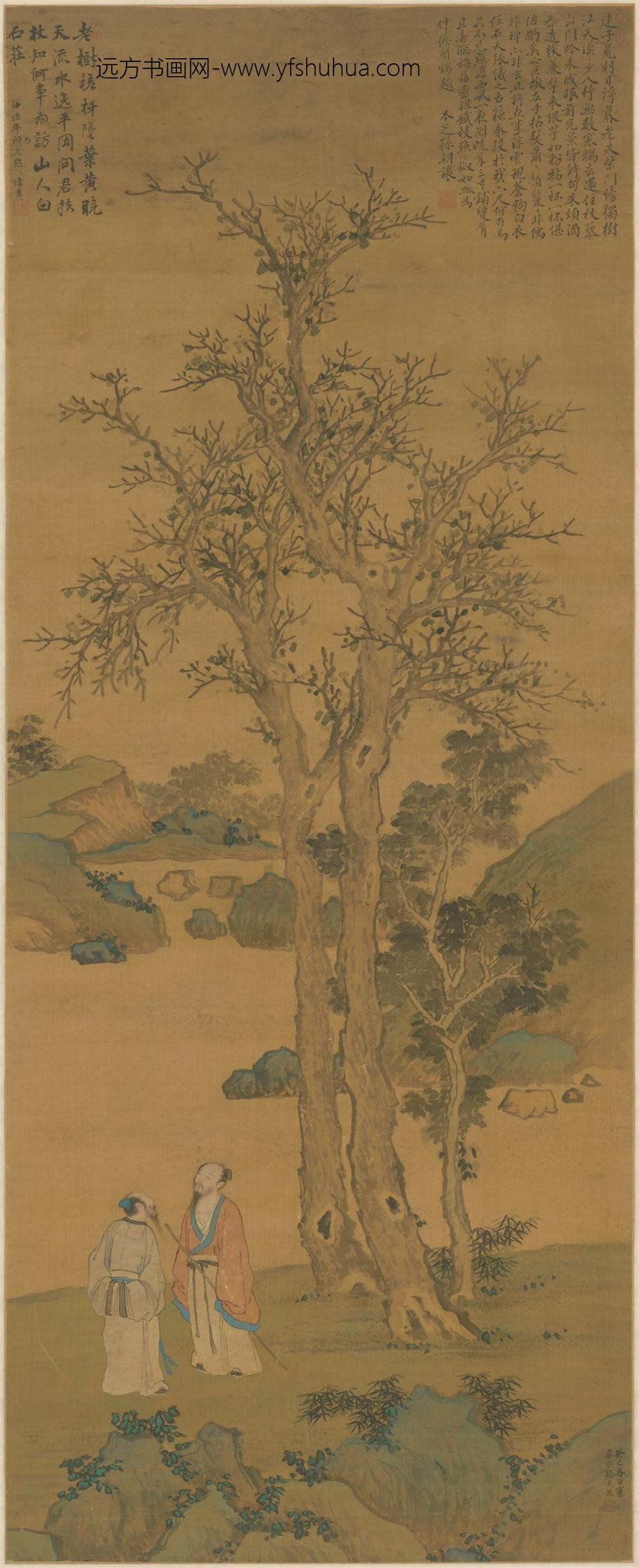 清-顾见龙树石人物图轴