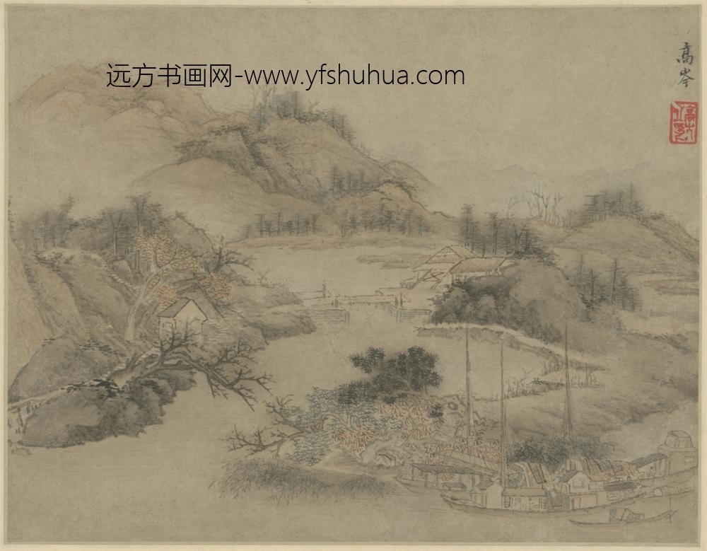 清-高岑山水册装图轴