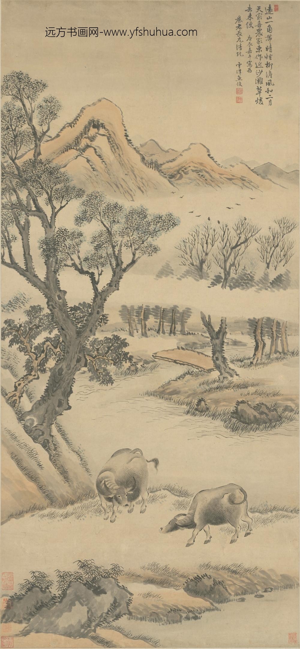 清-鱼俊牧牛图轴