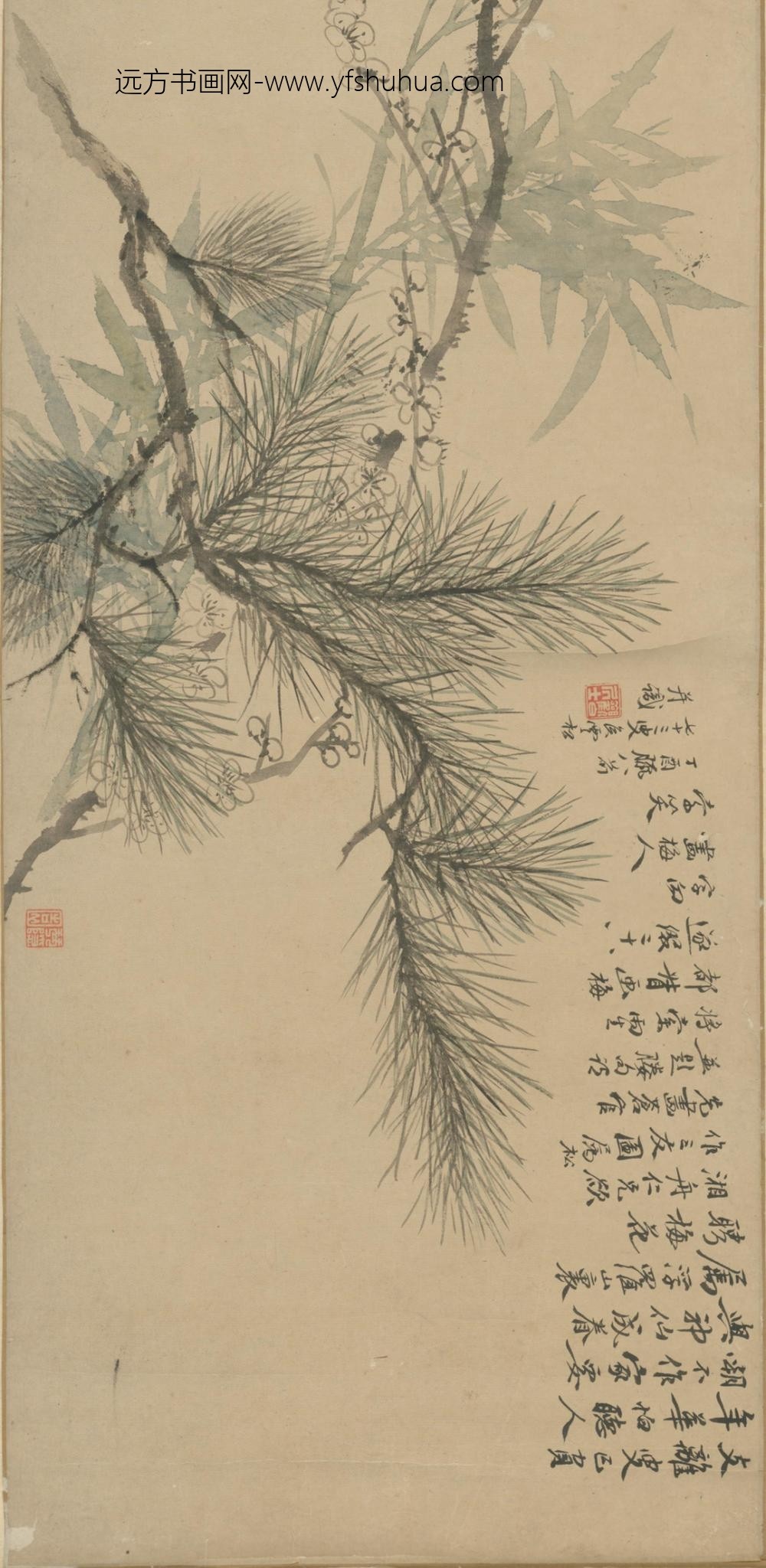 清-黄均汤贻芬侯云松等三家合画三友图轴_