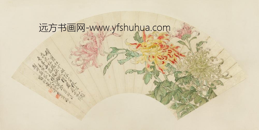 清-黄山寿菊花扇
