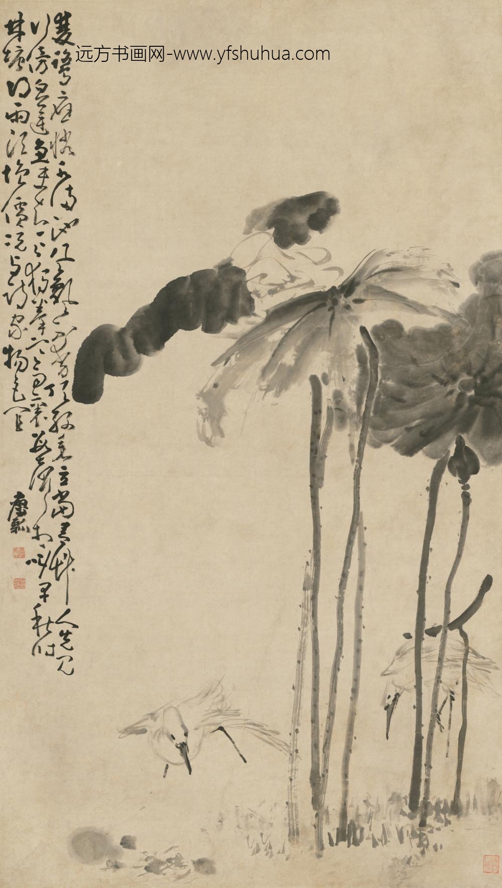 清-黄慎荷鹭轴