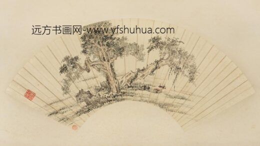 清 黄溱柏石图扇页.jpg