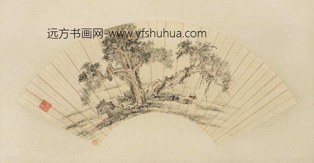 清-黄溱柏石图扇页
