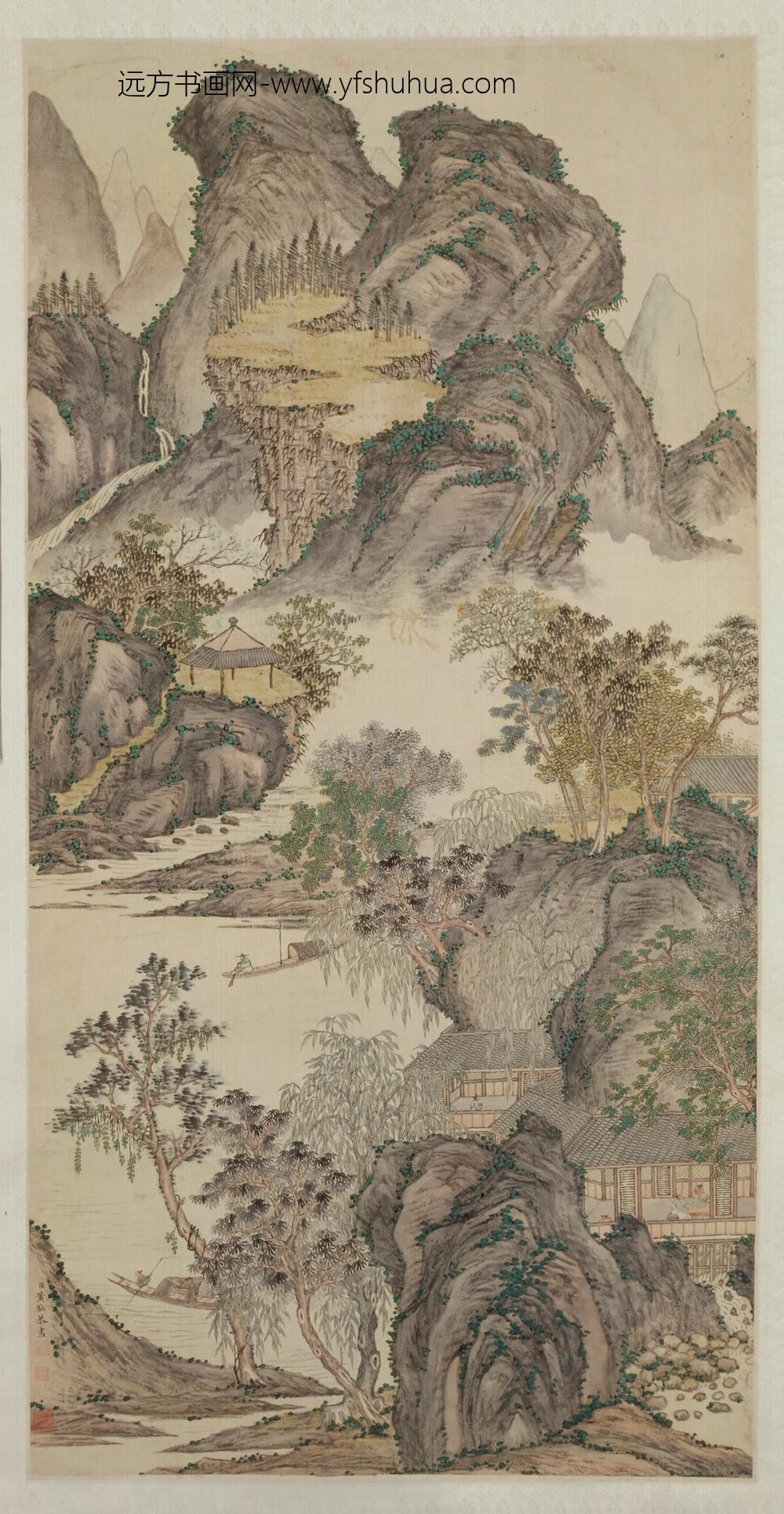 清-黄钺山溪放棹图轴