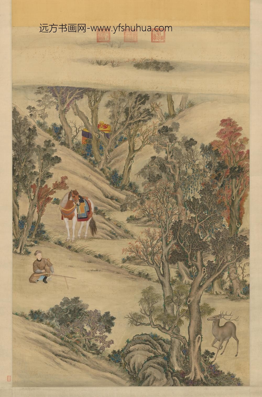 清人画弘历击鹿图像轴