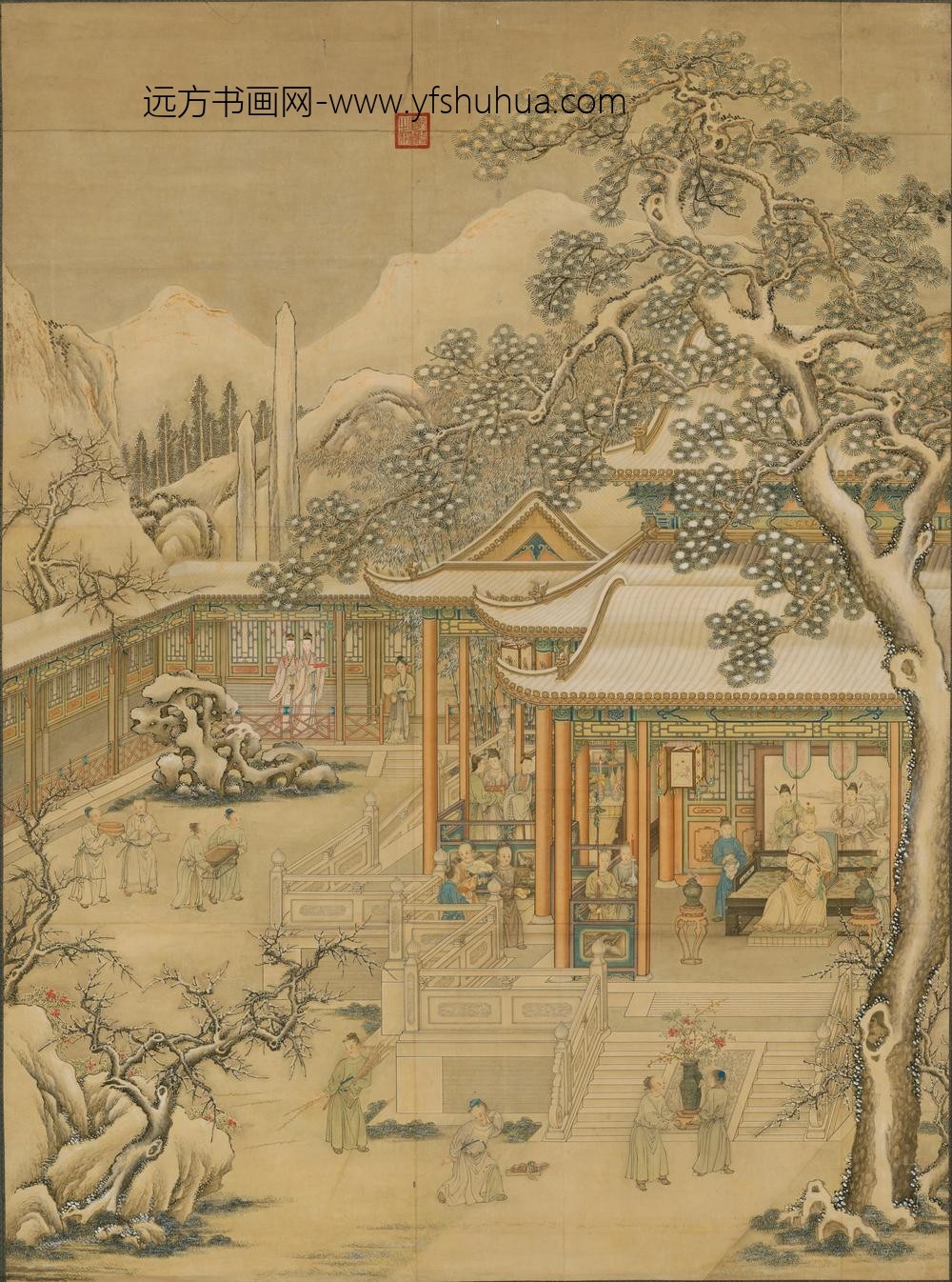 清人画弘历古装行乐图轴
