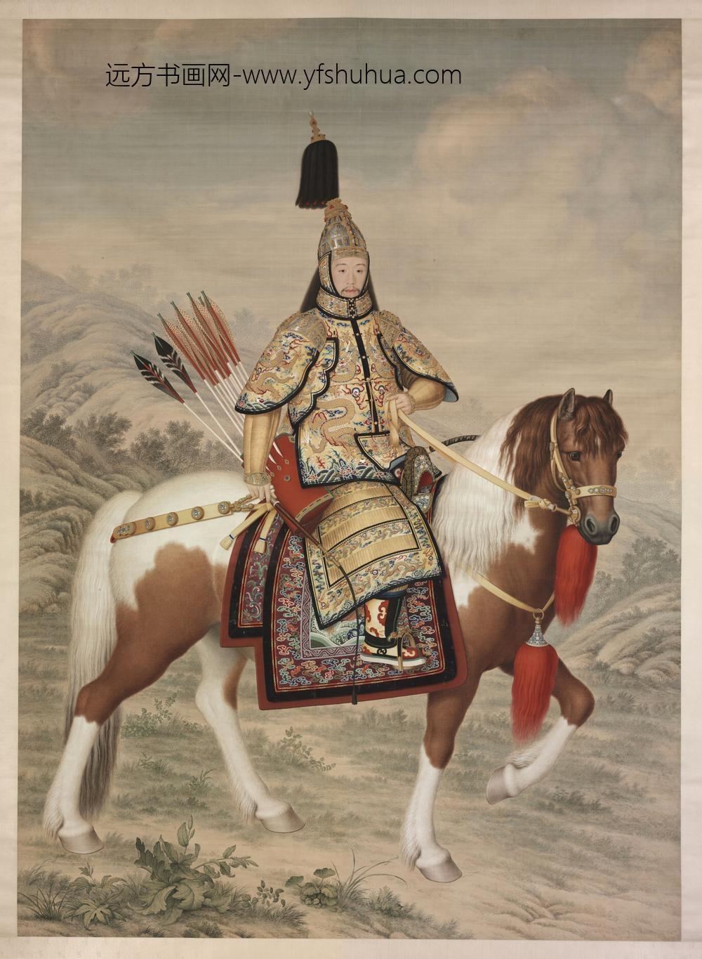 清人画弘历戎装骑马像轴