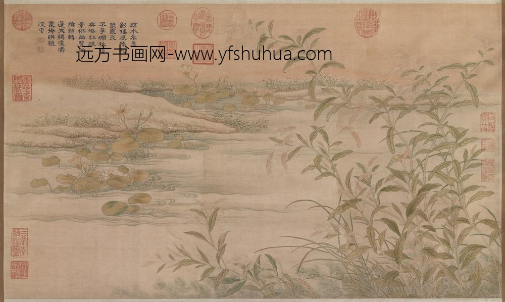 清御制诗缂丝白苹红蓼轴