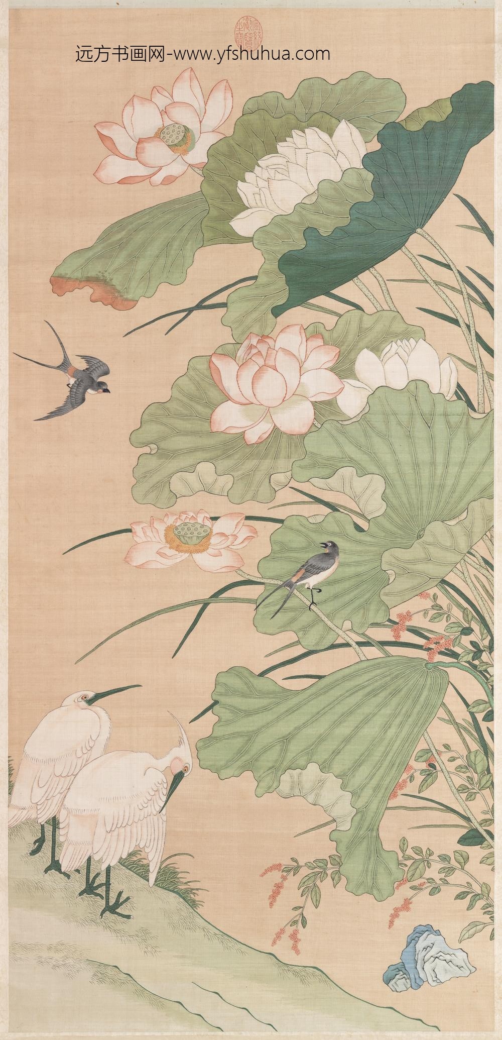 清无名氏画荷花缂丝轴