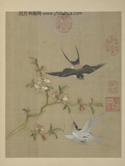清绣绘花鸟册 桃花春燕.jpg