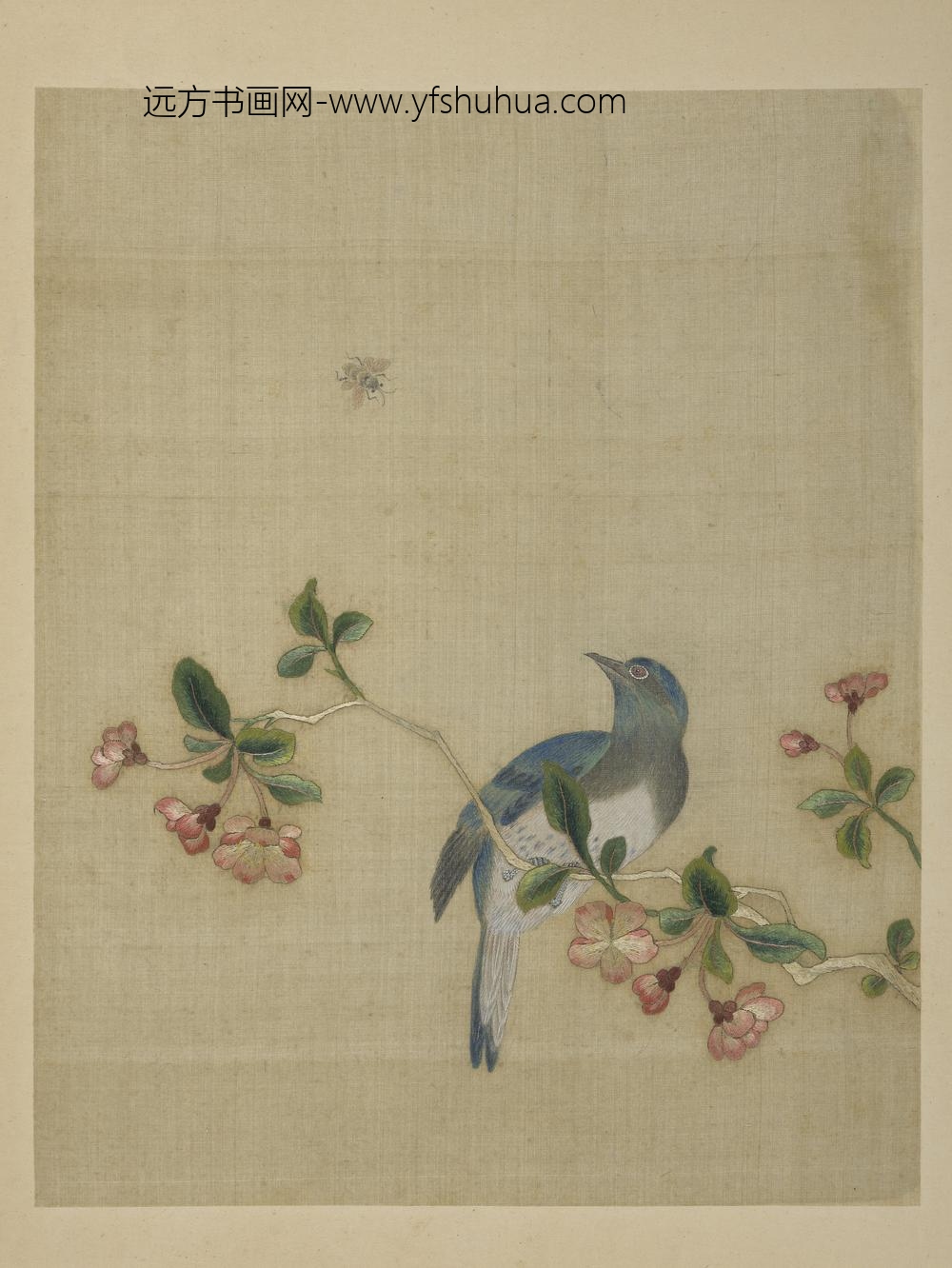 清绣绘花鸟册-海棠翠羽