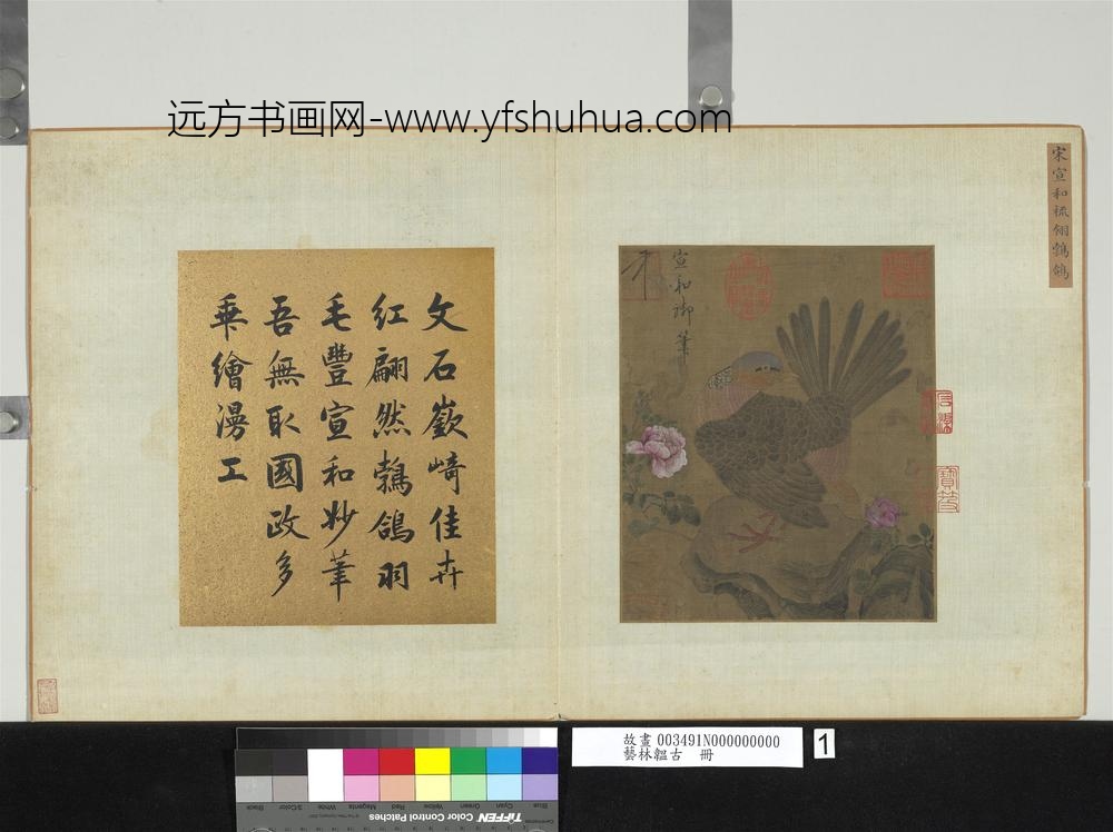 艺林韫古册-宋徽宗梳翎鹁鸽